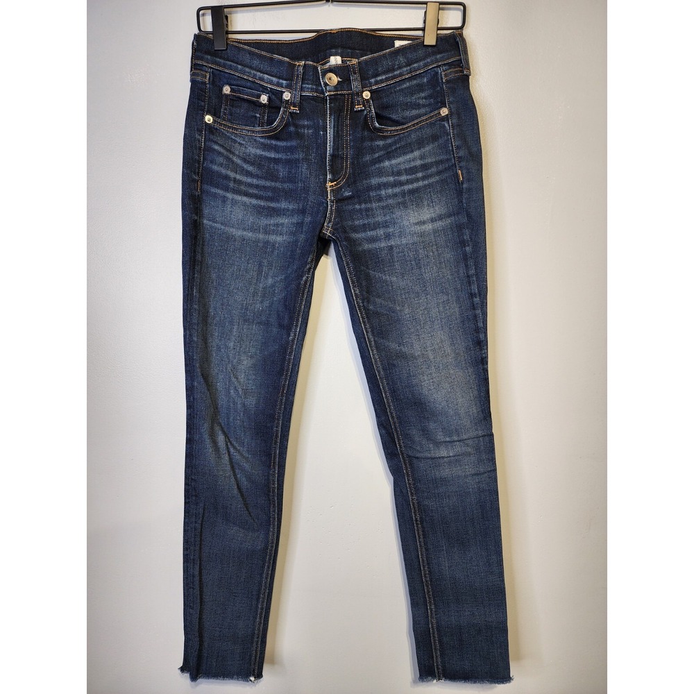Rag & Bone Womens Size 25 Skinny Ankle Blue Jeans Raw Hem 28x26